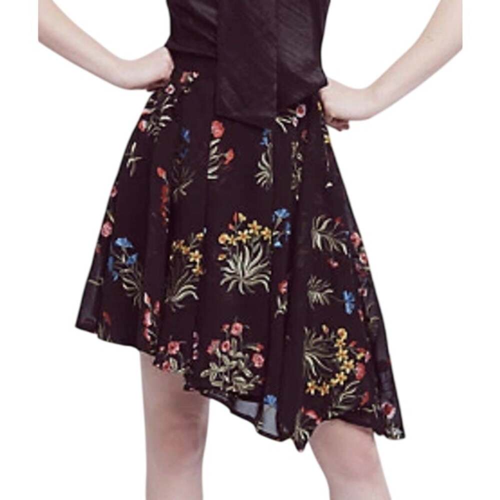Anthropologie Eva Franco Black Floral Embroidered Whimsical Fairycore Skirt